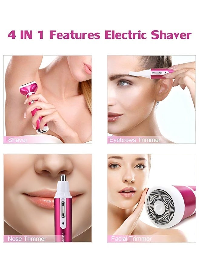 4-in-1 Electric Razor for Women Painless Facial Hair Removal, Bikini Trimmer, Eyebrow & Body Groomer - Rechargeable Hair Clippers Set for Underarms, Legs & Nose - Image 4